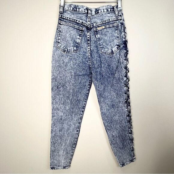 VTG Pure Jeanswear Acid Wash 80’s High Rise Side Lace Up Mom Jeans 9 Juniors - Picture 6 of 11